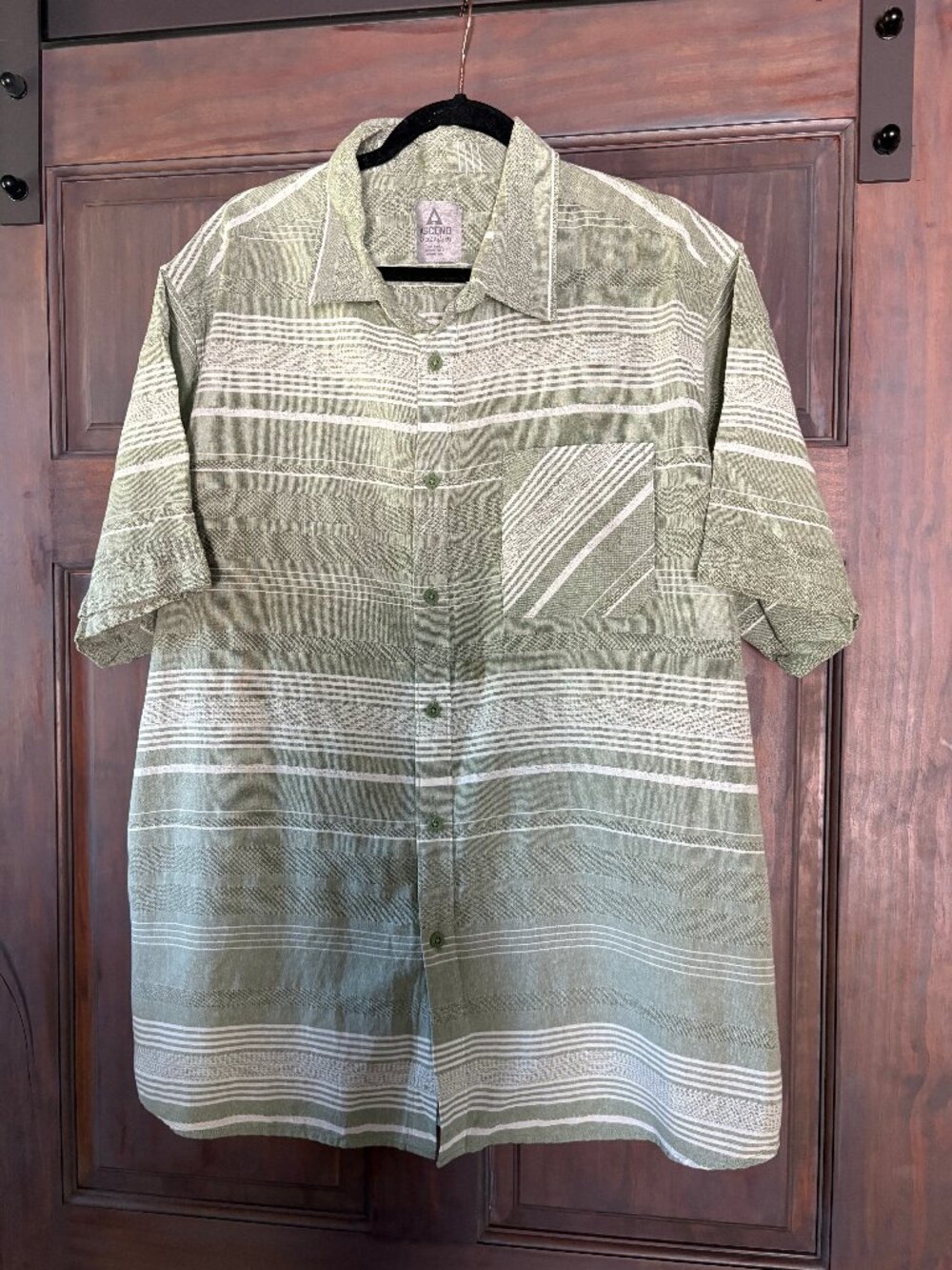 Ascend XXL Men's button down Shirt- green/ white striped